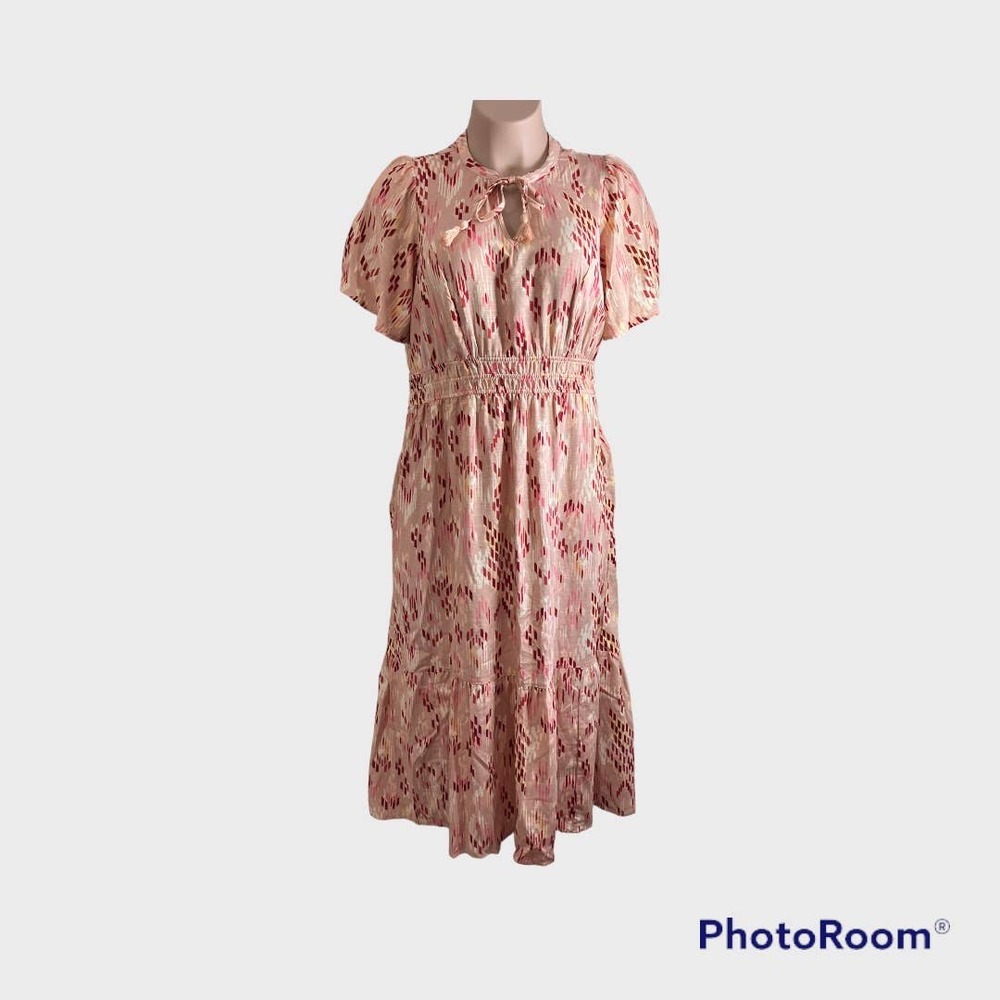 New Knox Rose Geometric Print Pale Coral Dress XL